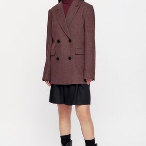 KOTN Burgundy Nuba Wool Blazer with Wide Lapels and Structured Shoulders
